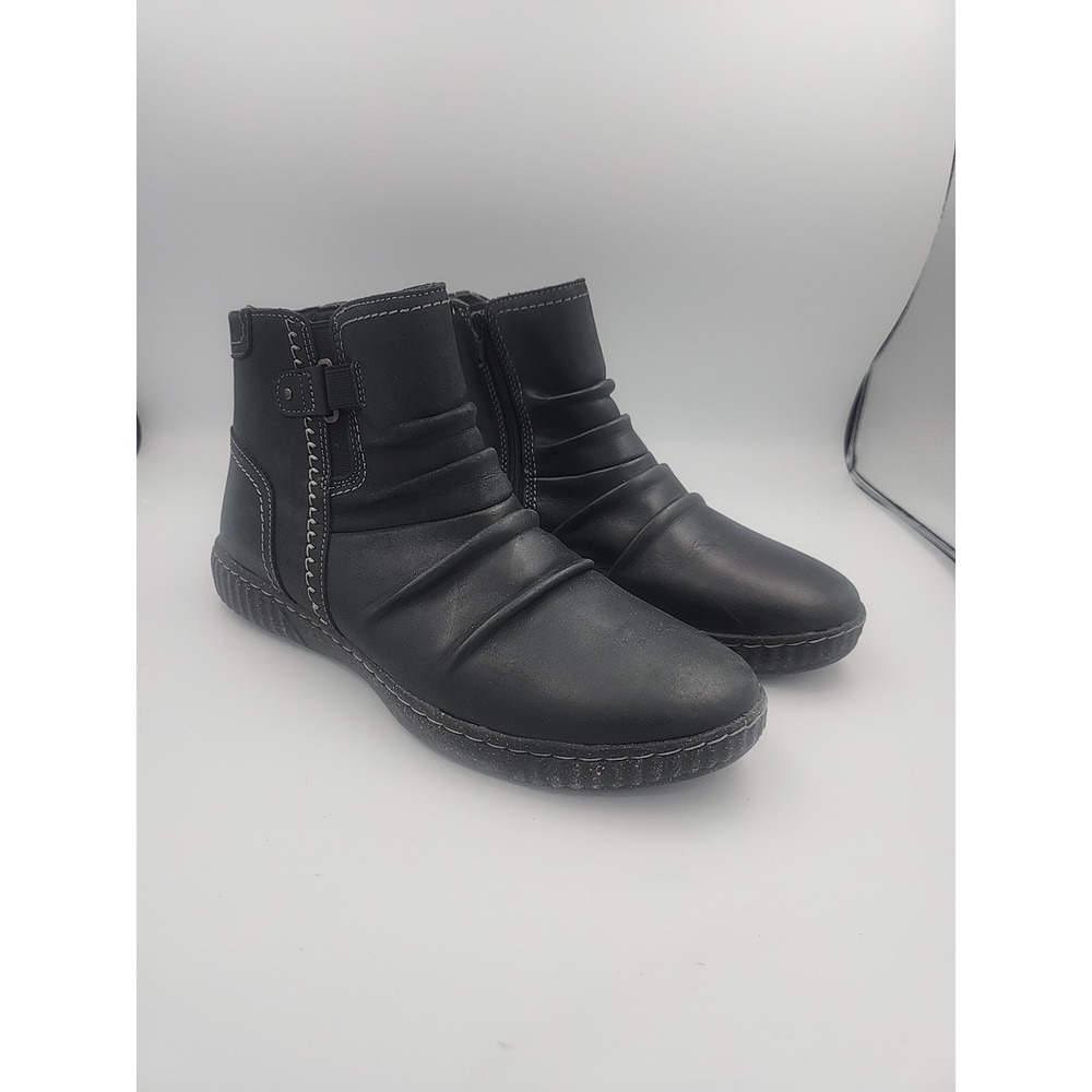 Clark's Caroline Orchid Women's Black Leather Ruched Ankle Boots Size‎ 11